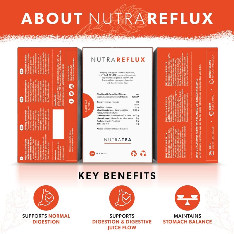 Nutra Tea Nutra Reflux Herbal Tea - Liquorice & Chamomile Blend for Digestive Health - 20 Biodegradable Tea Bags - Image 2